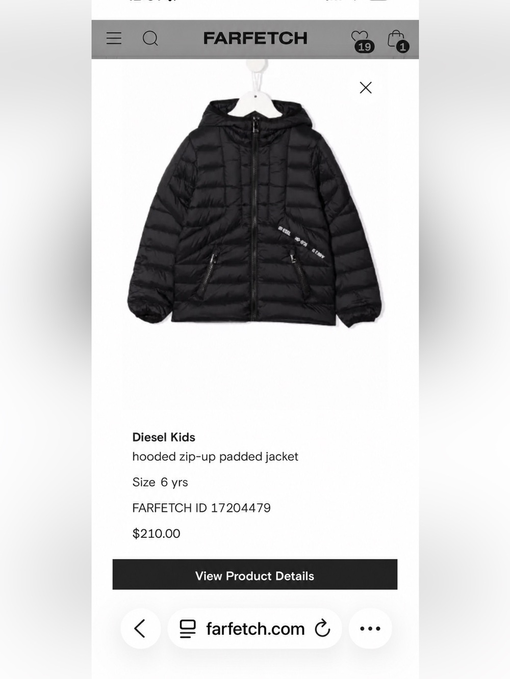 Diesel Boys Black Lightweight Puffer Jacket Size 6 Zip Front - Picture 7 of 7